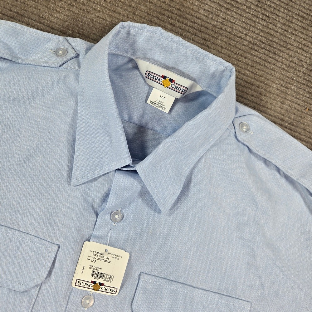 Flying Cross Mens 17.5 Light Blue Epaulet Short Sleeve Uniform Shirt F1 66A49